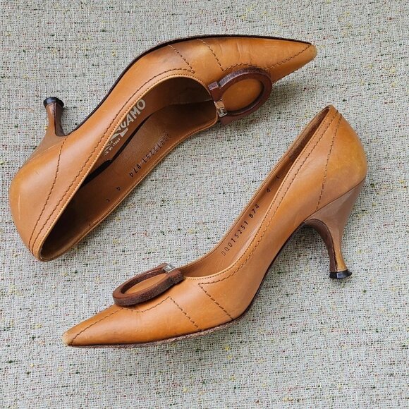 Vintage Salvatore Ferragamo Women Heel Sandal Shoe Leather Upper made Italy 4C - Picture 7 of 10